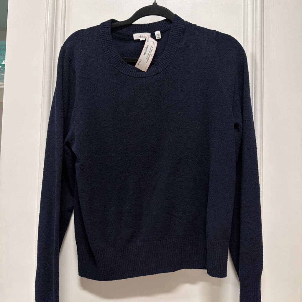 Navy Cotton Blend Boucle Sweater