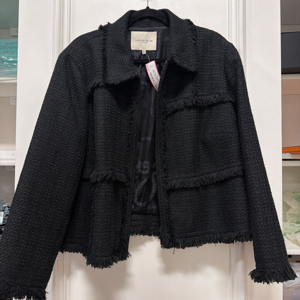Black Poly Raw Edge Jacket