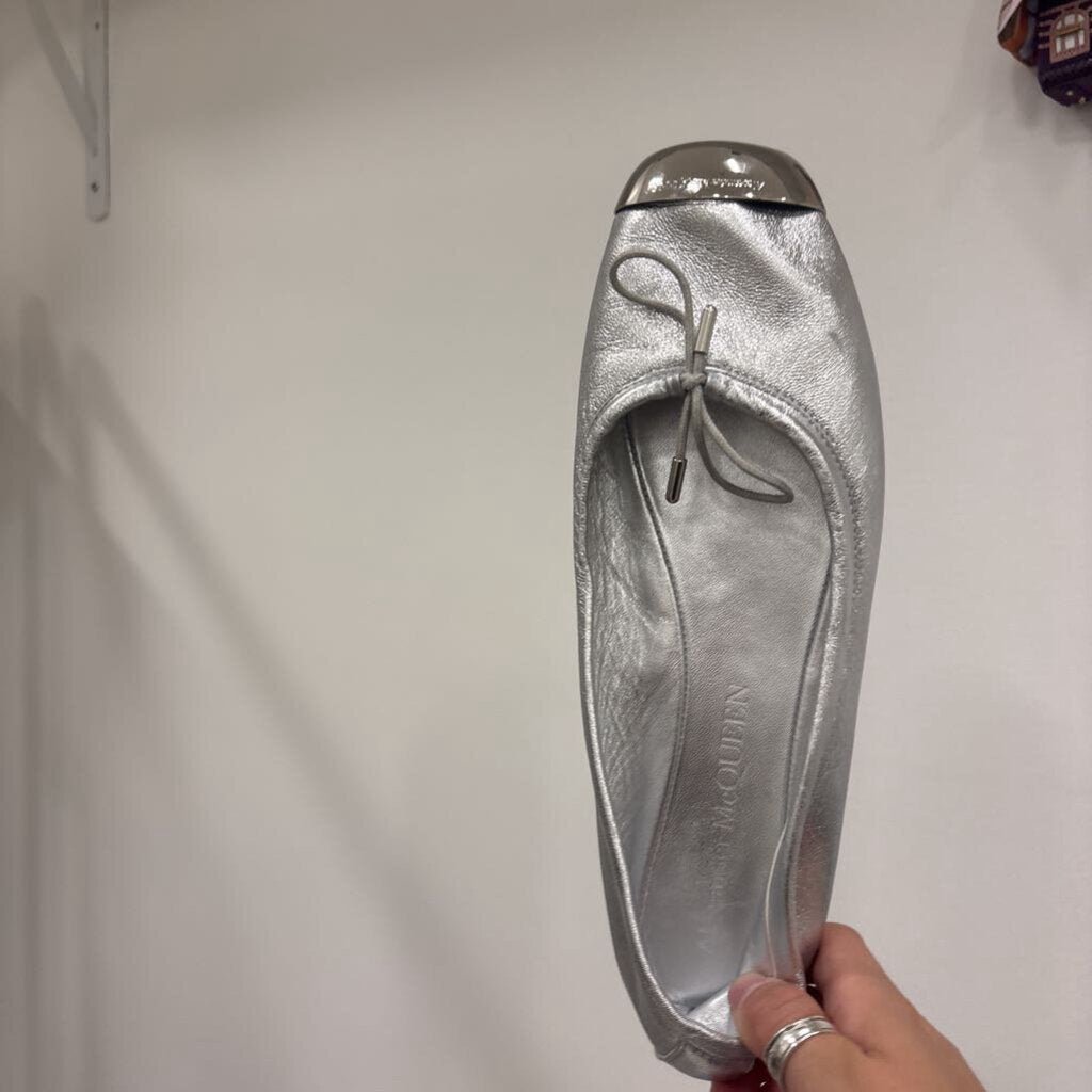 Silver Metallic Toe Cap Ballet Flats