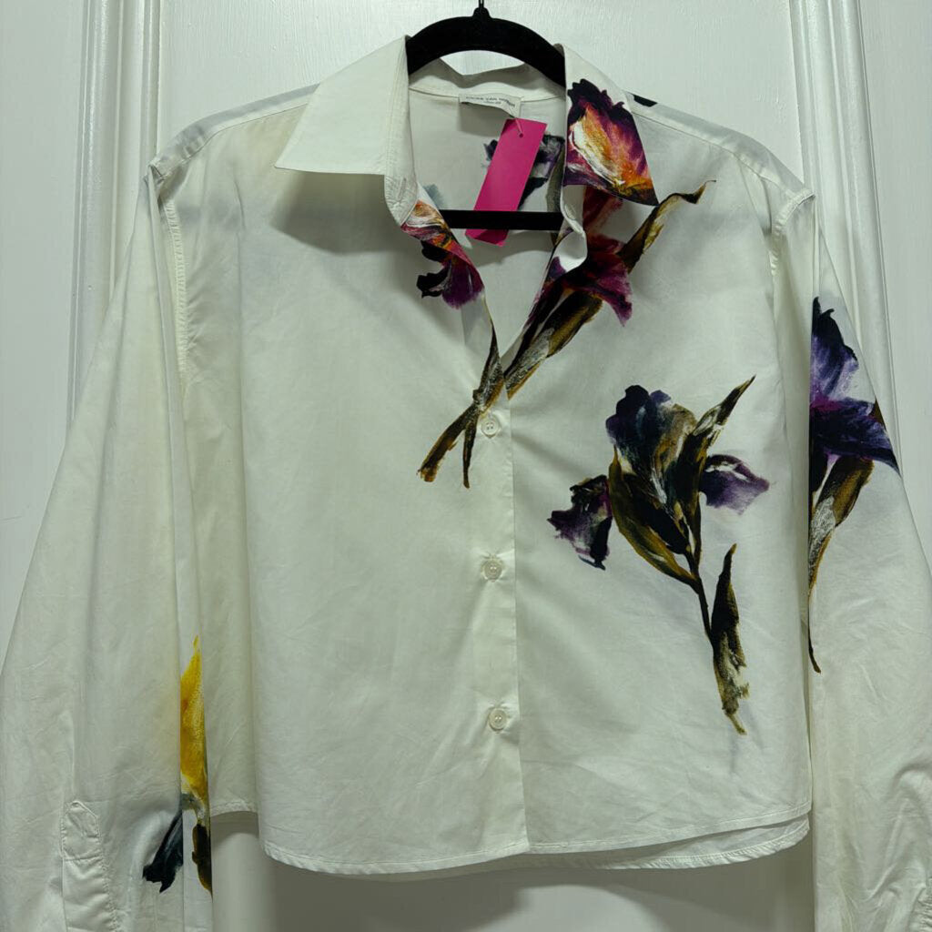 Cream Cotton Floral Cropped Shirt
