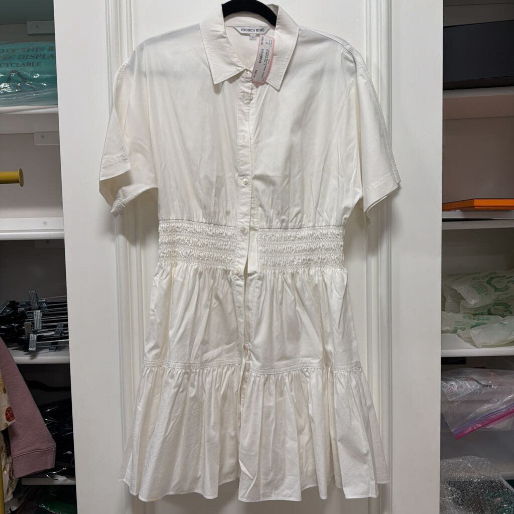 White Cotton SS Mini Dress