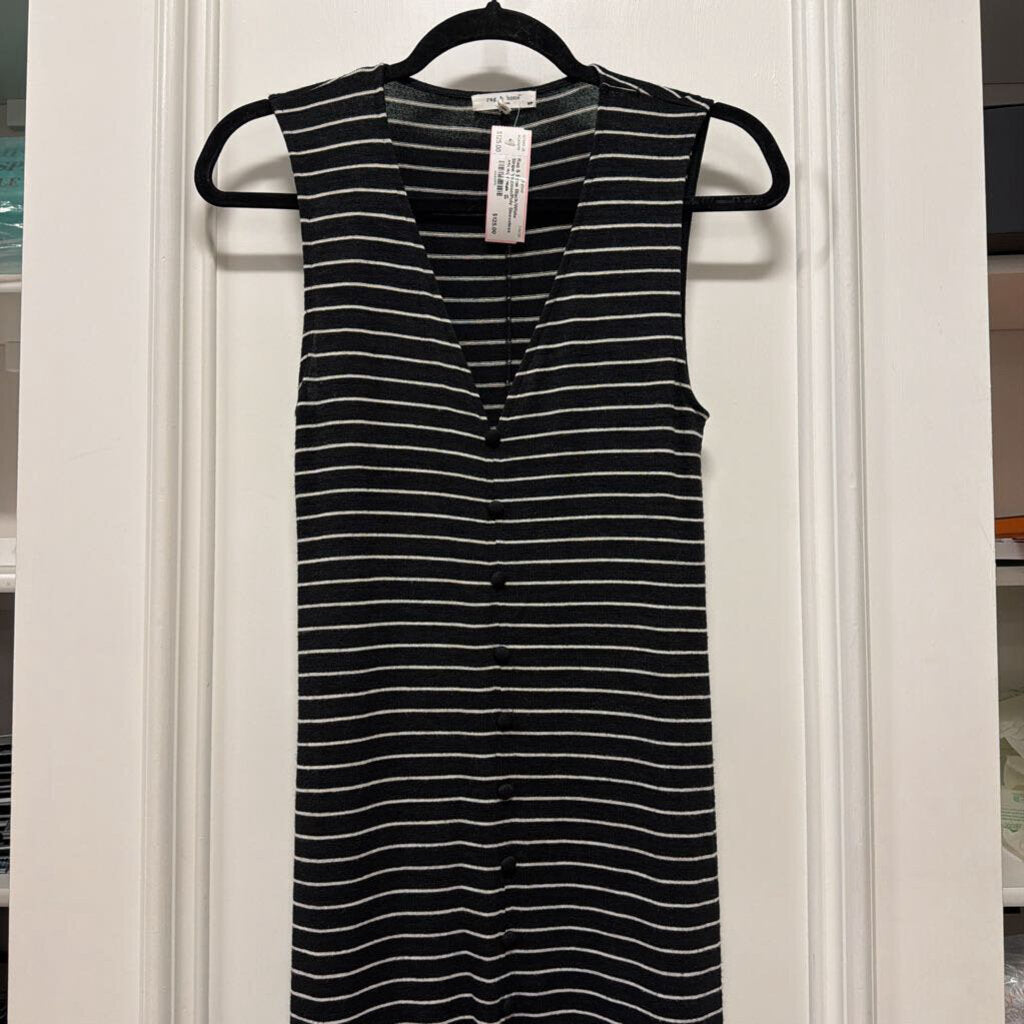 Black/White Stripe Viscose/Poly Sleeveless Midi Dress