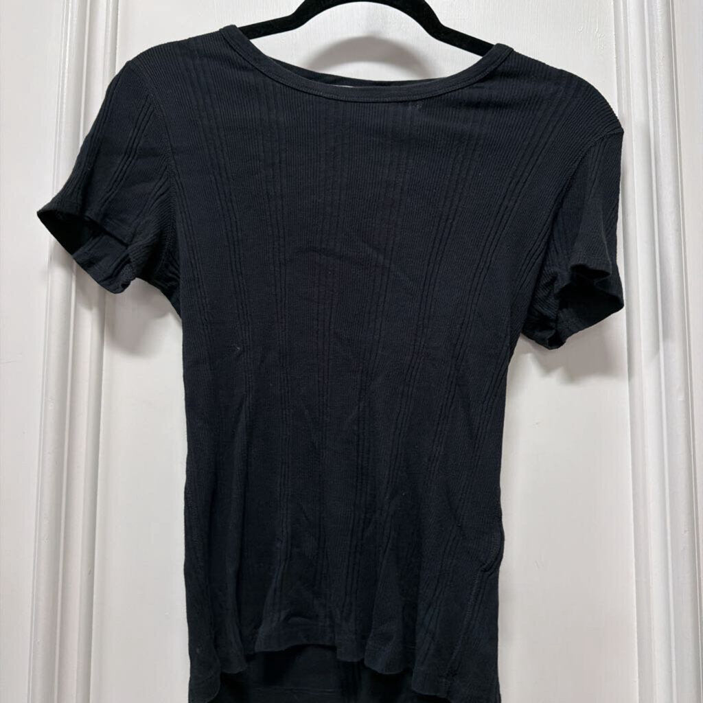 Navy Cotton Cashmere Short Sleeve Top