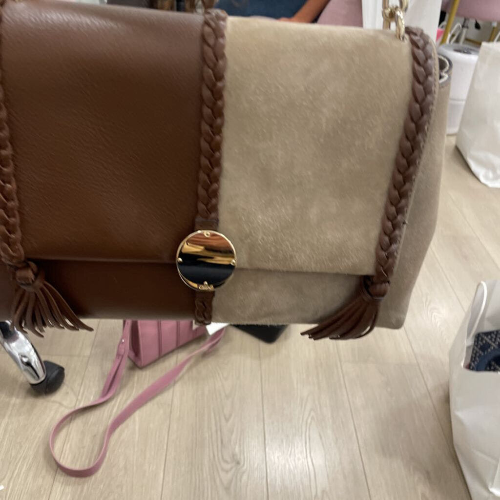 Two Tone Brown Leather Suede Shoulder Bag(est 3000)