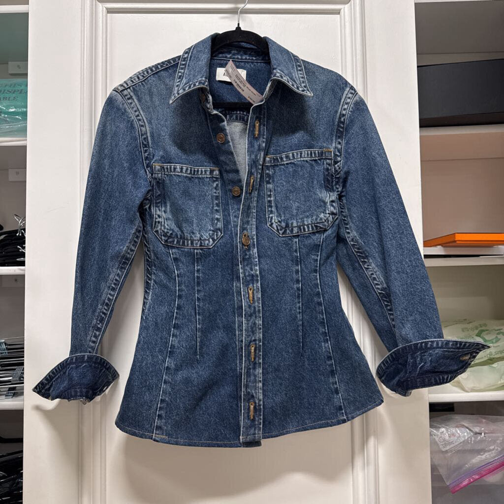 Medium Wash Denim Fitted Shirt