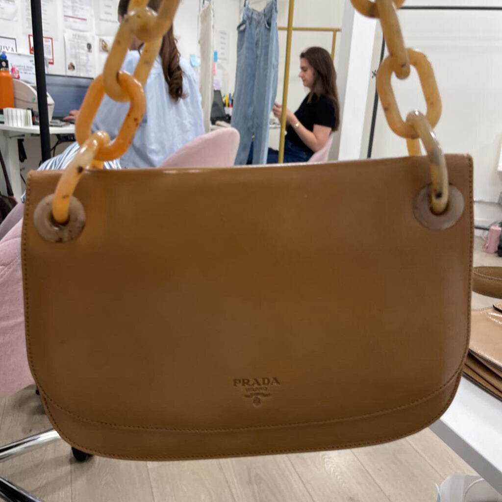Tan Madras Swing Resin Handle Shoulder Bag