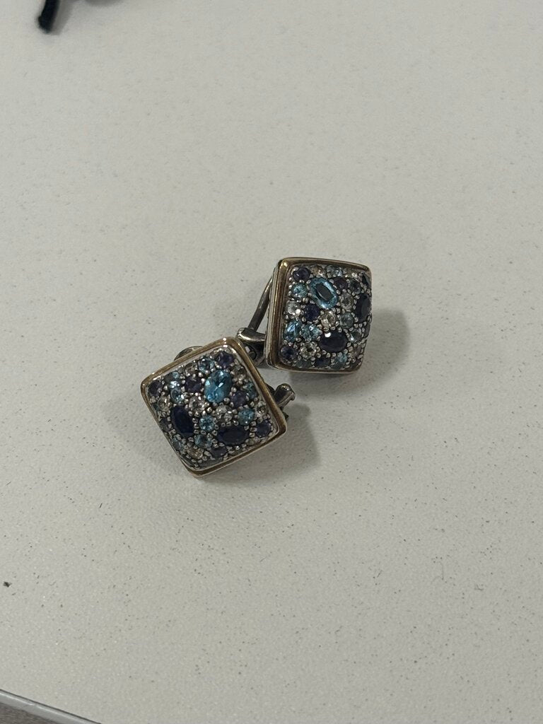 Sterling Silver Iolite + Topaz Cluster Earrings
