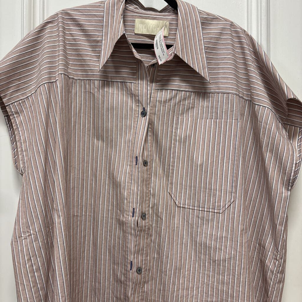 Brown/Multi Stripe Cotton Sleeveless Button Up Top
