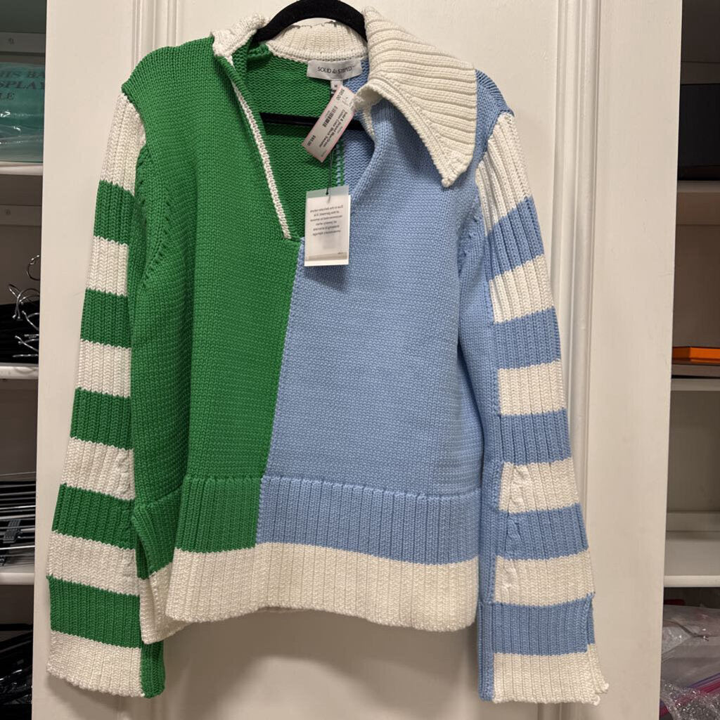 Blue/Green Cotton Color Block Sweater (NWT)