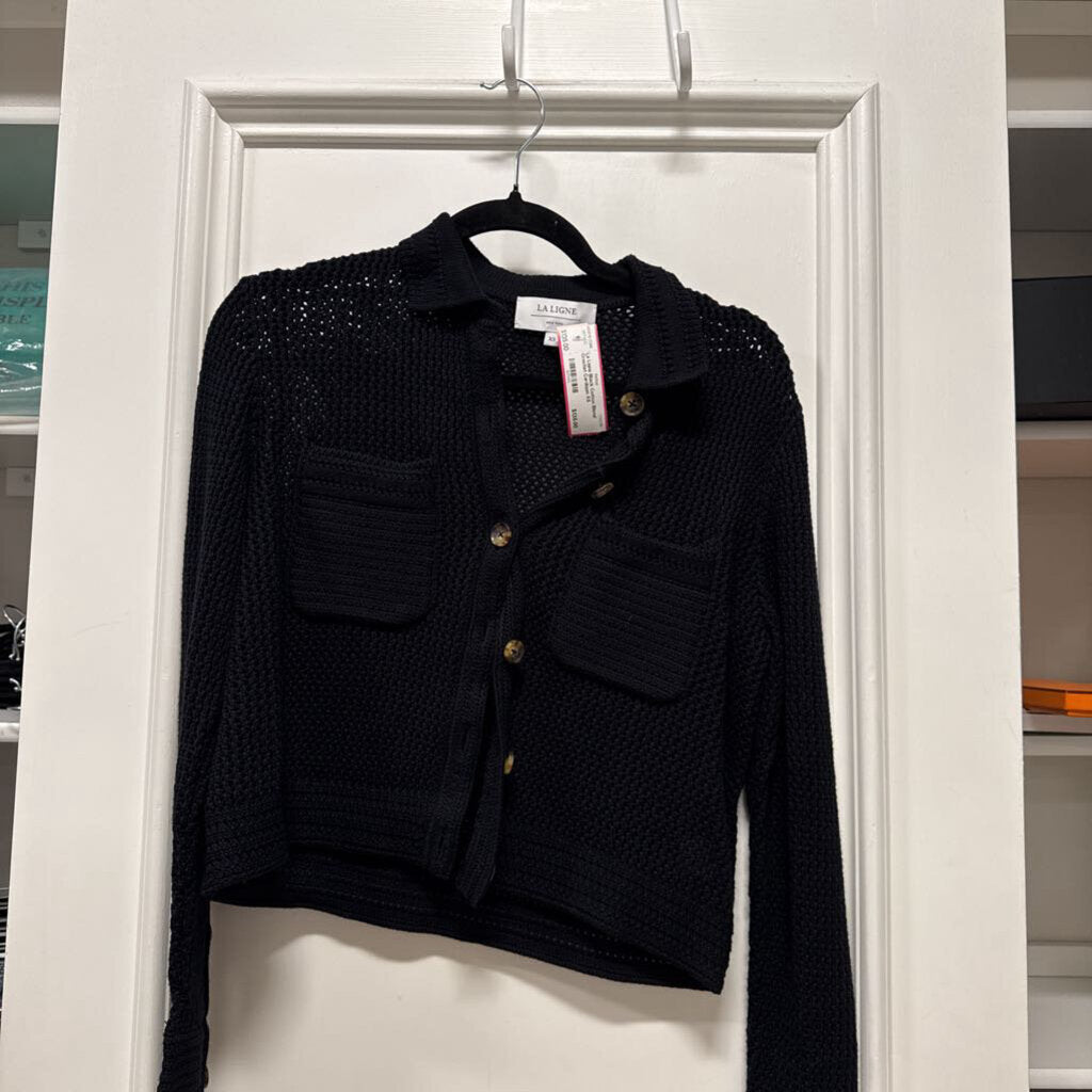 Black Cotton Blend Crochet Cardigan