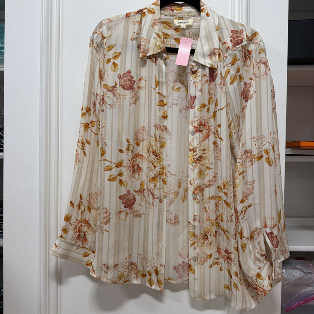 Beige Silk Stripe Blouse