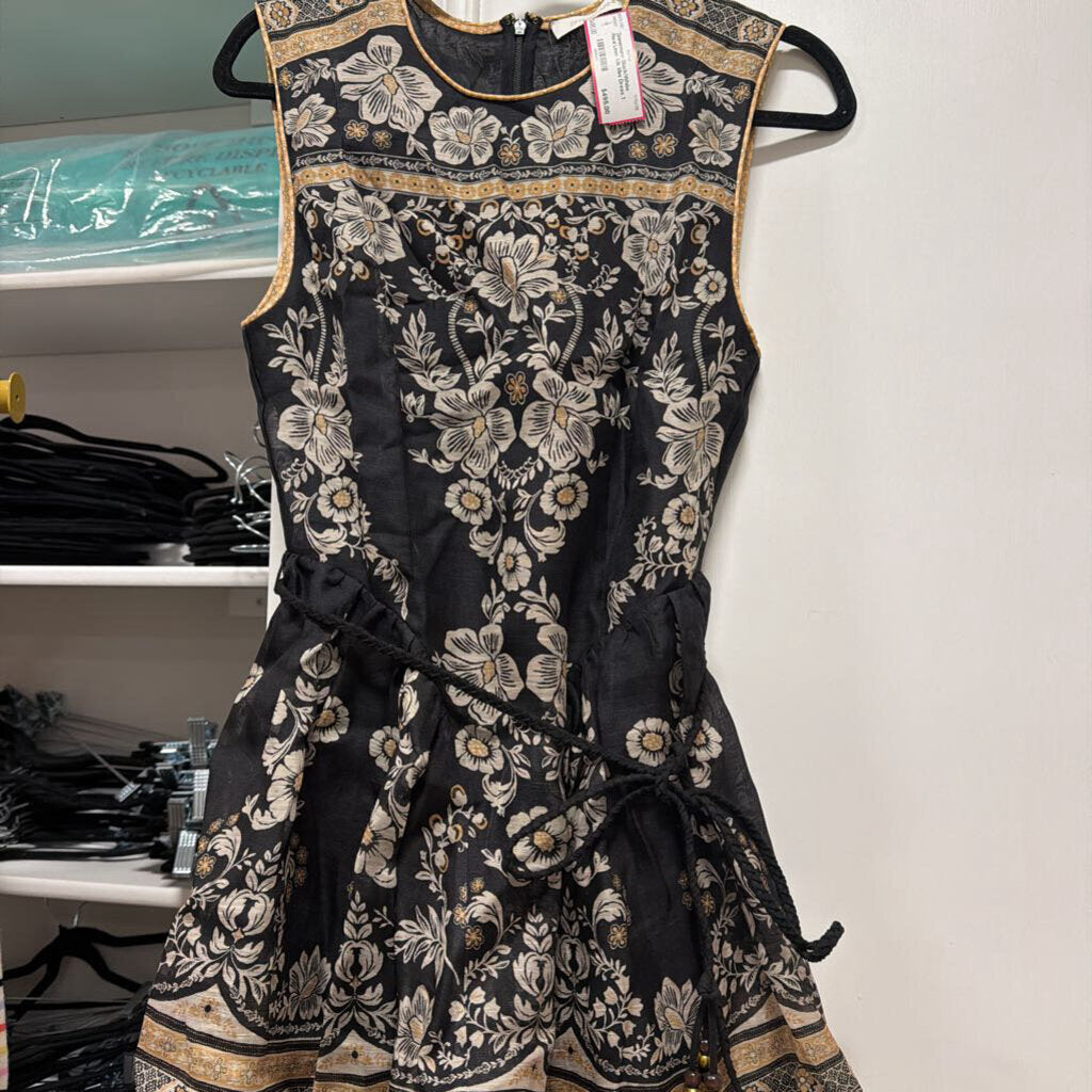 Black/White Floral Linen Silk Mini Dress
