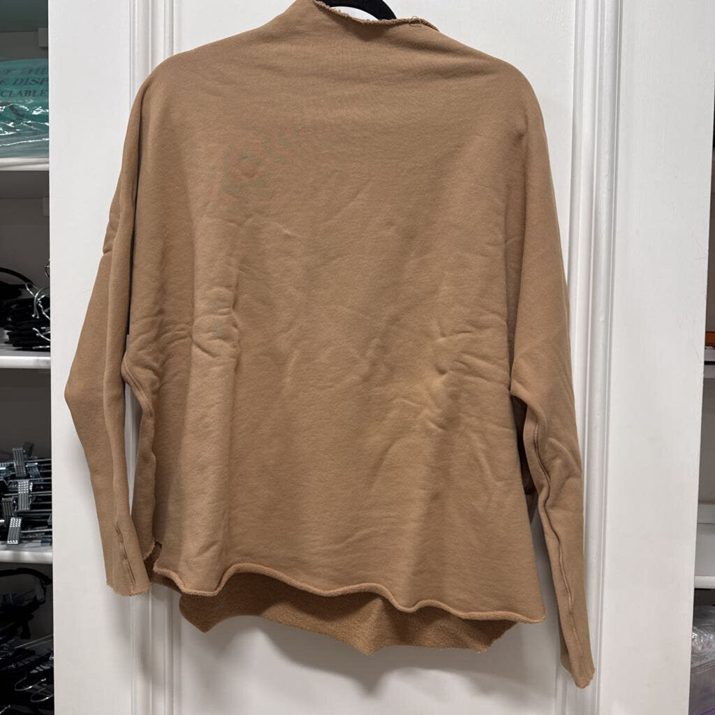 Brown Raw Neckline and Hem Cotton Sweatshirt