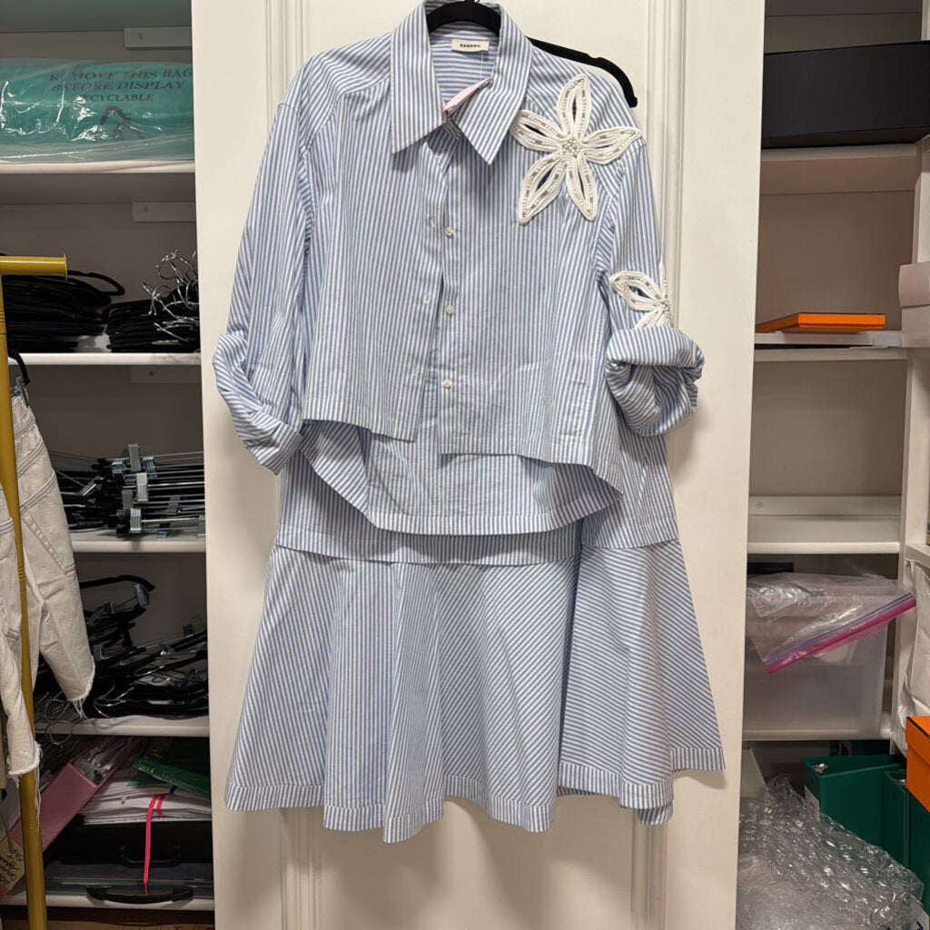 Blue/White Stripe Blouse/Skirt (SET)