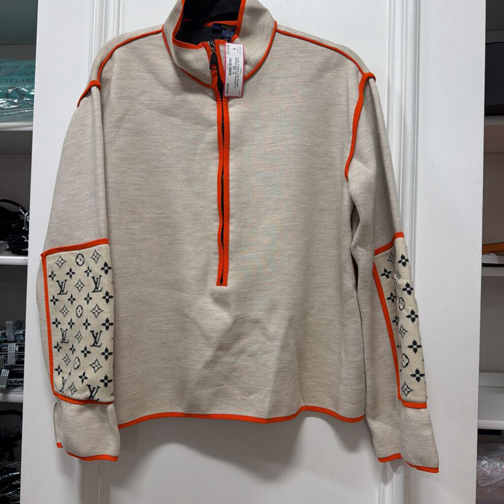Tan Orange Pipping Half Zip Sweater
