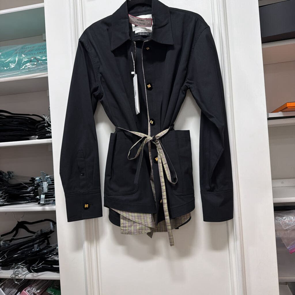 Black Cotton Plaid-Trim Jacket (NWT 807)