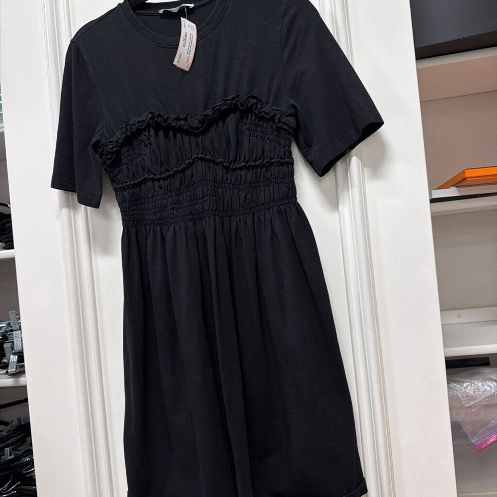 Black Cotton Ruched Tee Dress