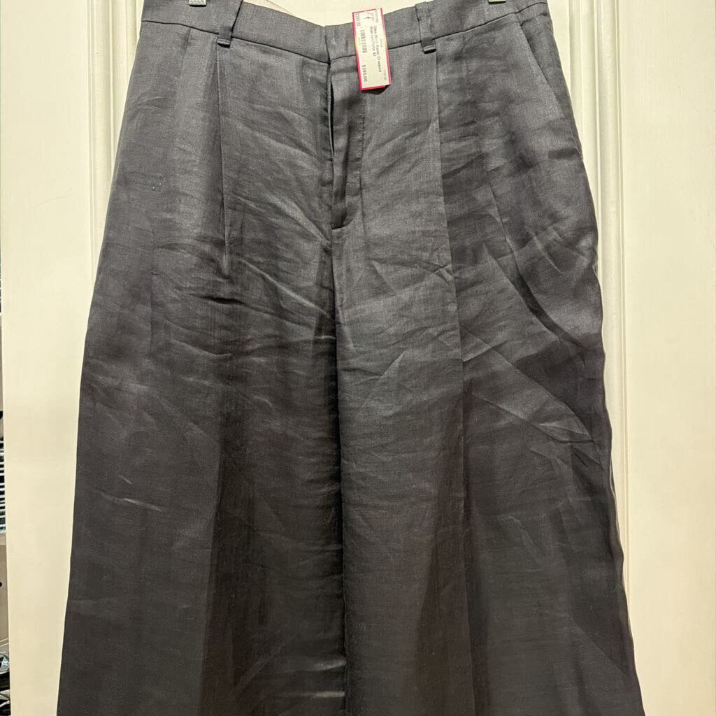 Black Ramie Cropped Wide Leg Pants