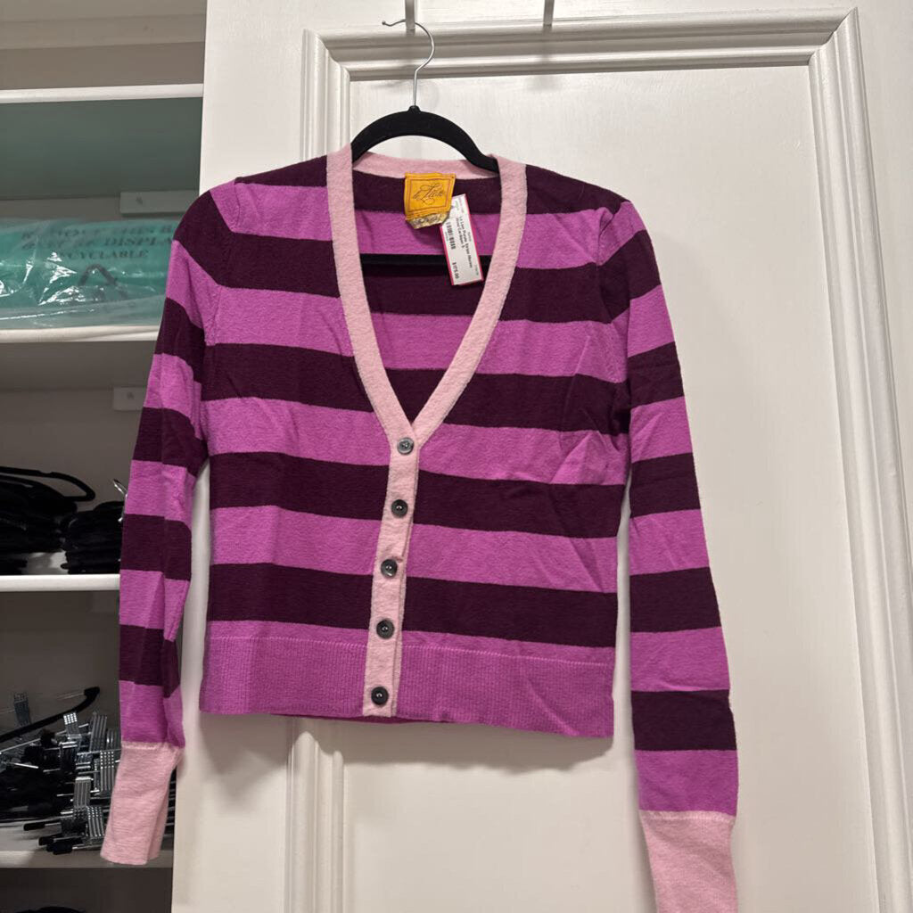 Purple Stripe Merino Wool Cardigan