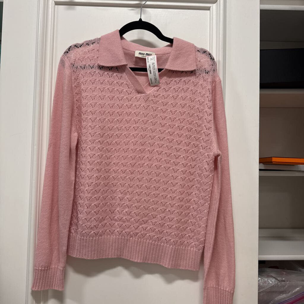 Pink Cashmere Open-Knit V-Neck Sweater (2250)