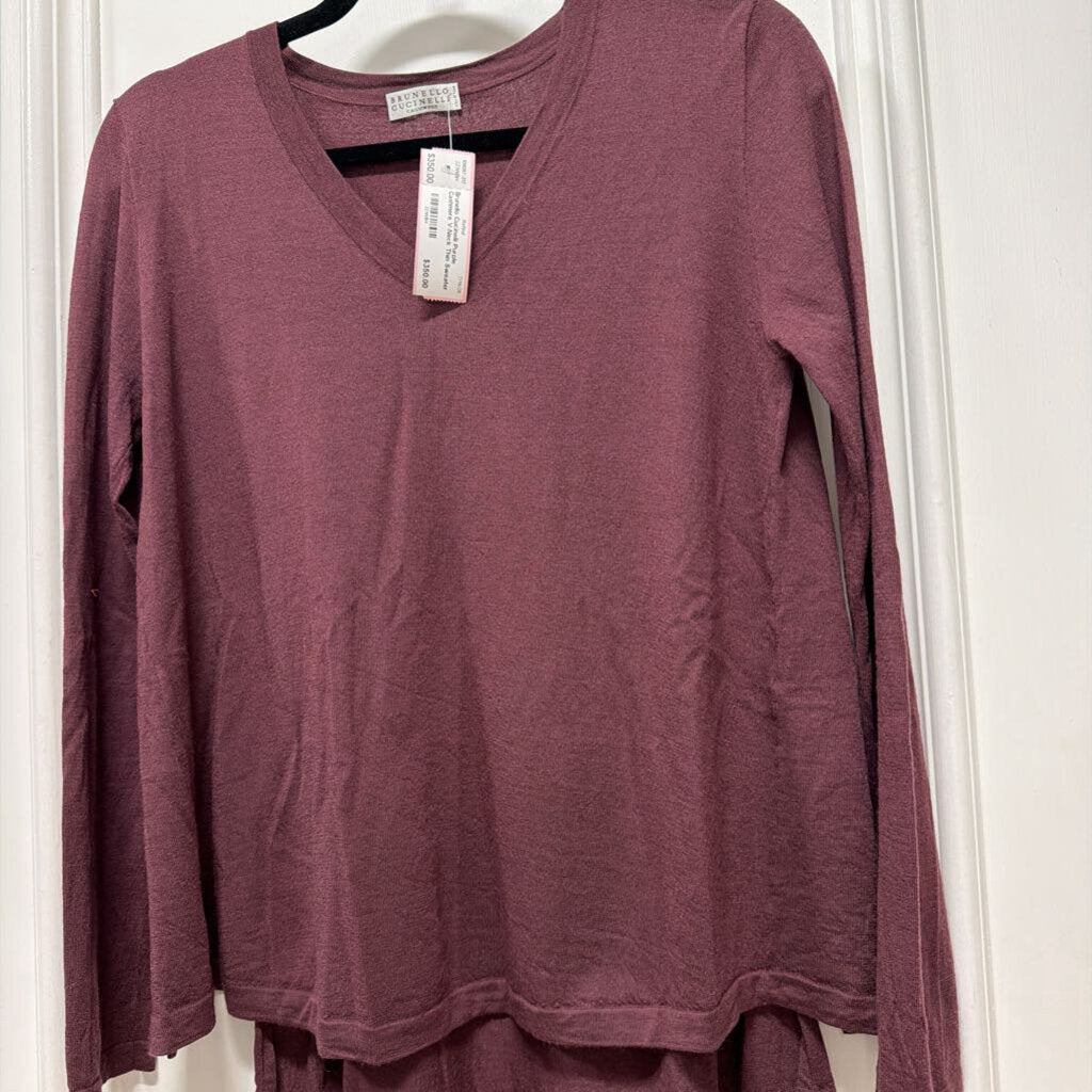 Purple Cashmere V-Neck Thin Sweater