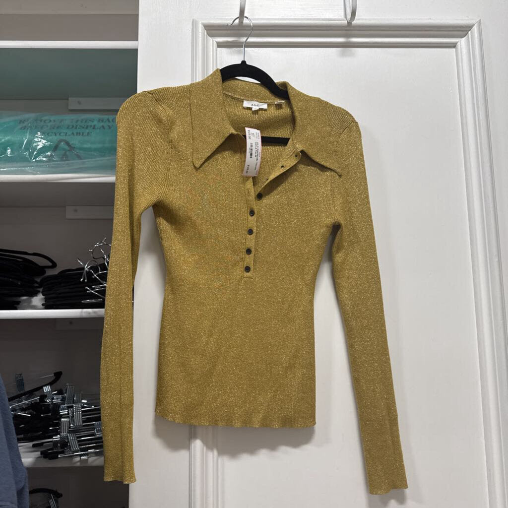 Gold/Metallic Viscose Knit LS Polo