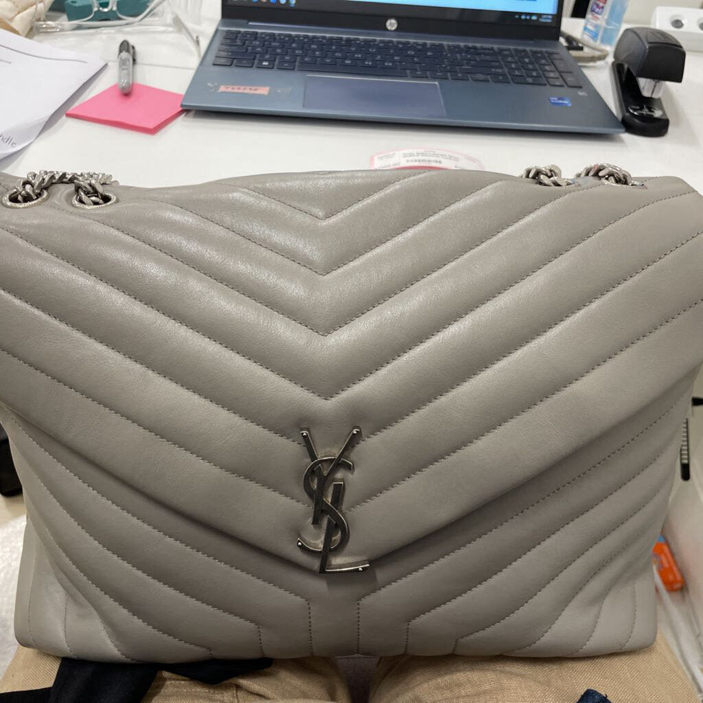 Grey Quilted Chevron LouLou Shoulder Bag