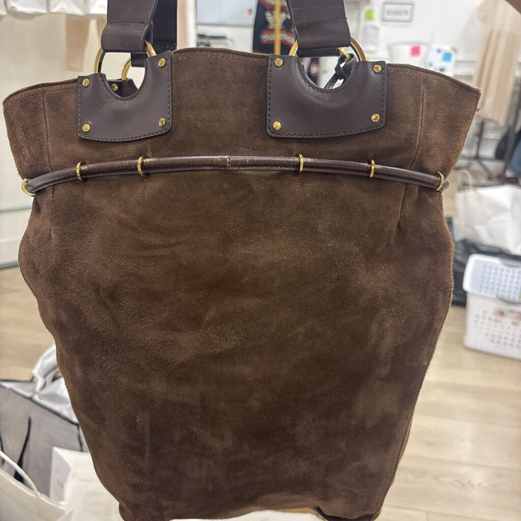 Brown Suede Bucket Bag w/ Pouch