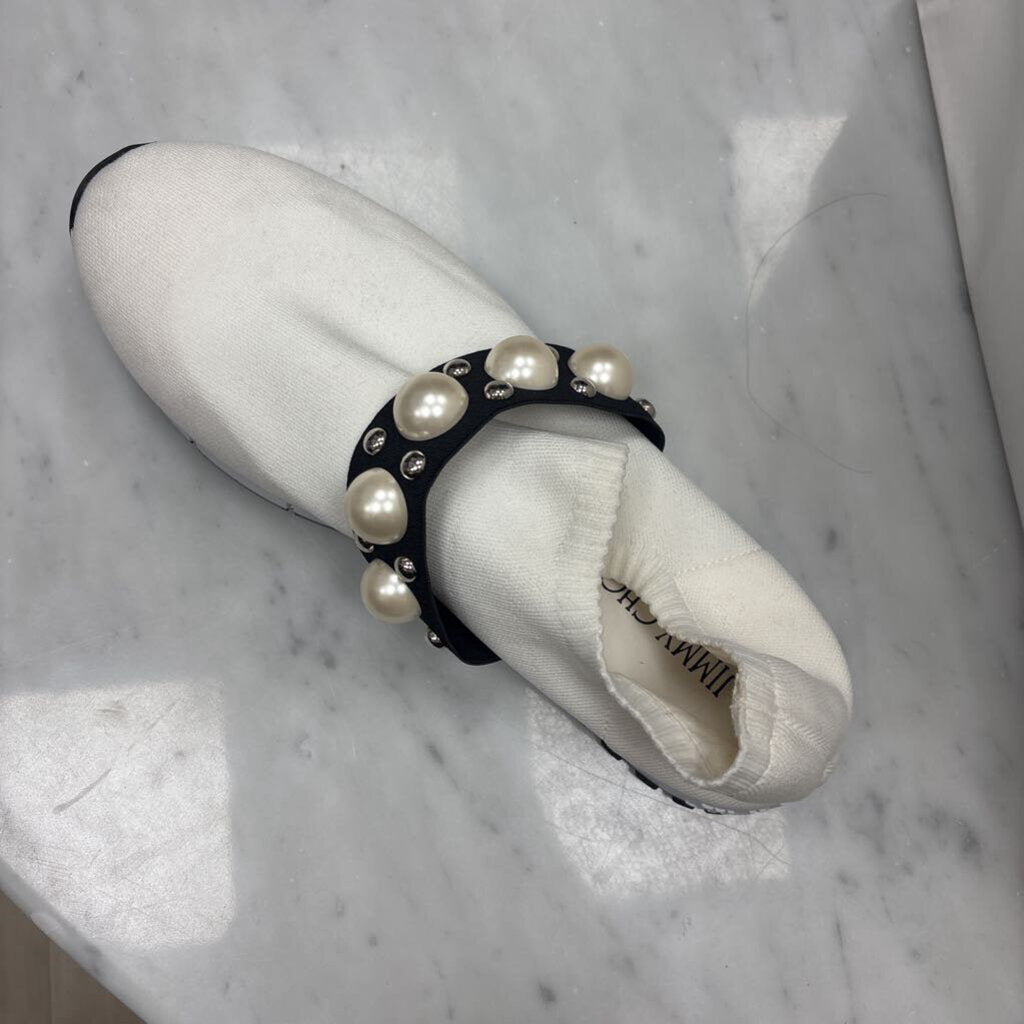 White Cloth Faux Pearl Sneaker