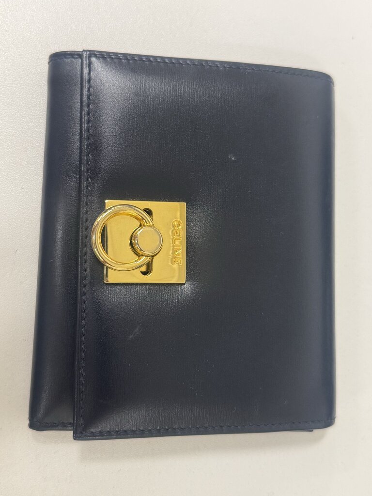 Black Leather Gancini Trifold Wallet