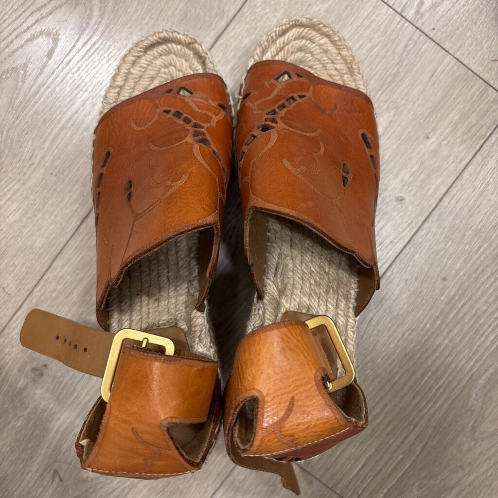 Brown Leather Espadrille Wedge