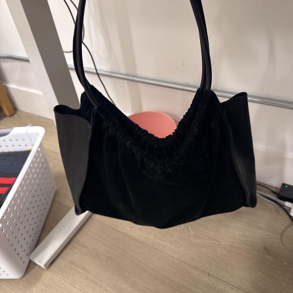 Black Suede/Leather Ruched Shoulder Bag*as is - cracking on handles*