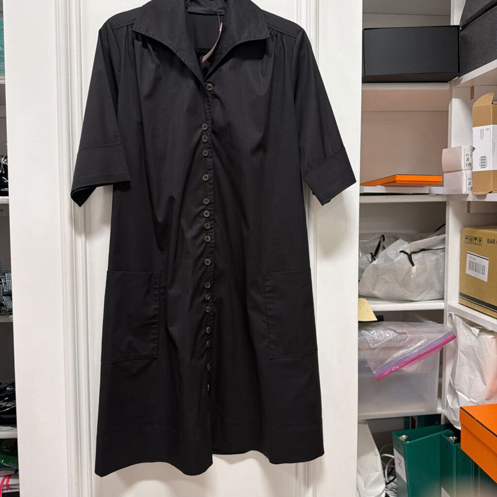 Black Cotton Shirt Dress