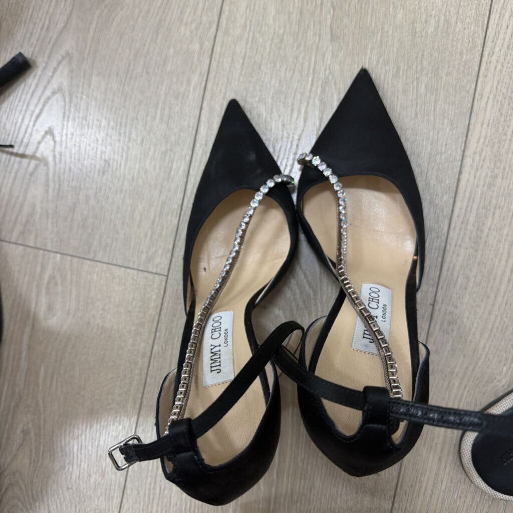 Jimmy Choo Black Pumps with Crystal Strap