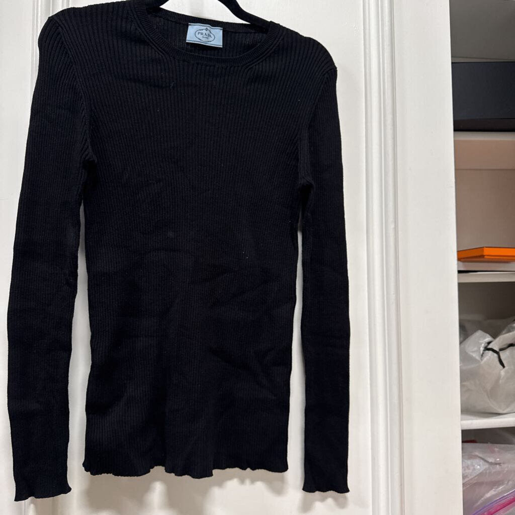 2023 Black Cotton Ribbed Long Sleeve