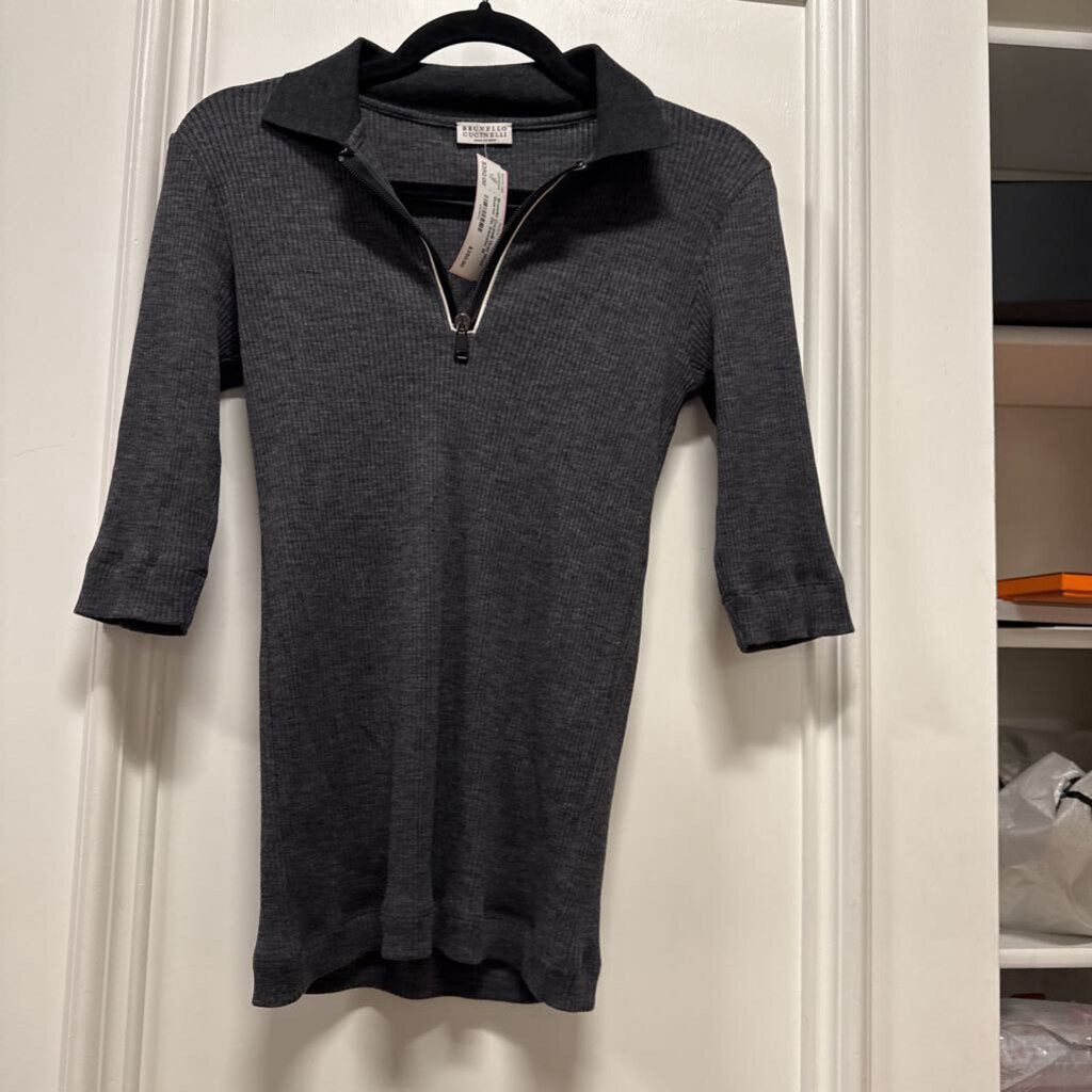 Gray Wool Quarter Zip Sweater