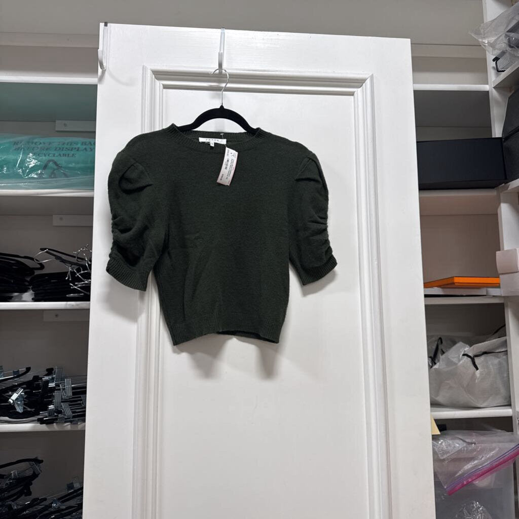 Green Cashmere Ruched Sleeve Sweater