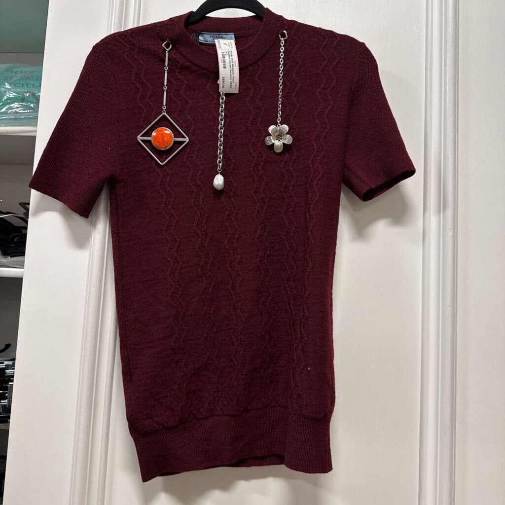 2025 Burgundy Wool Pendant-Accent Sweater (2650)