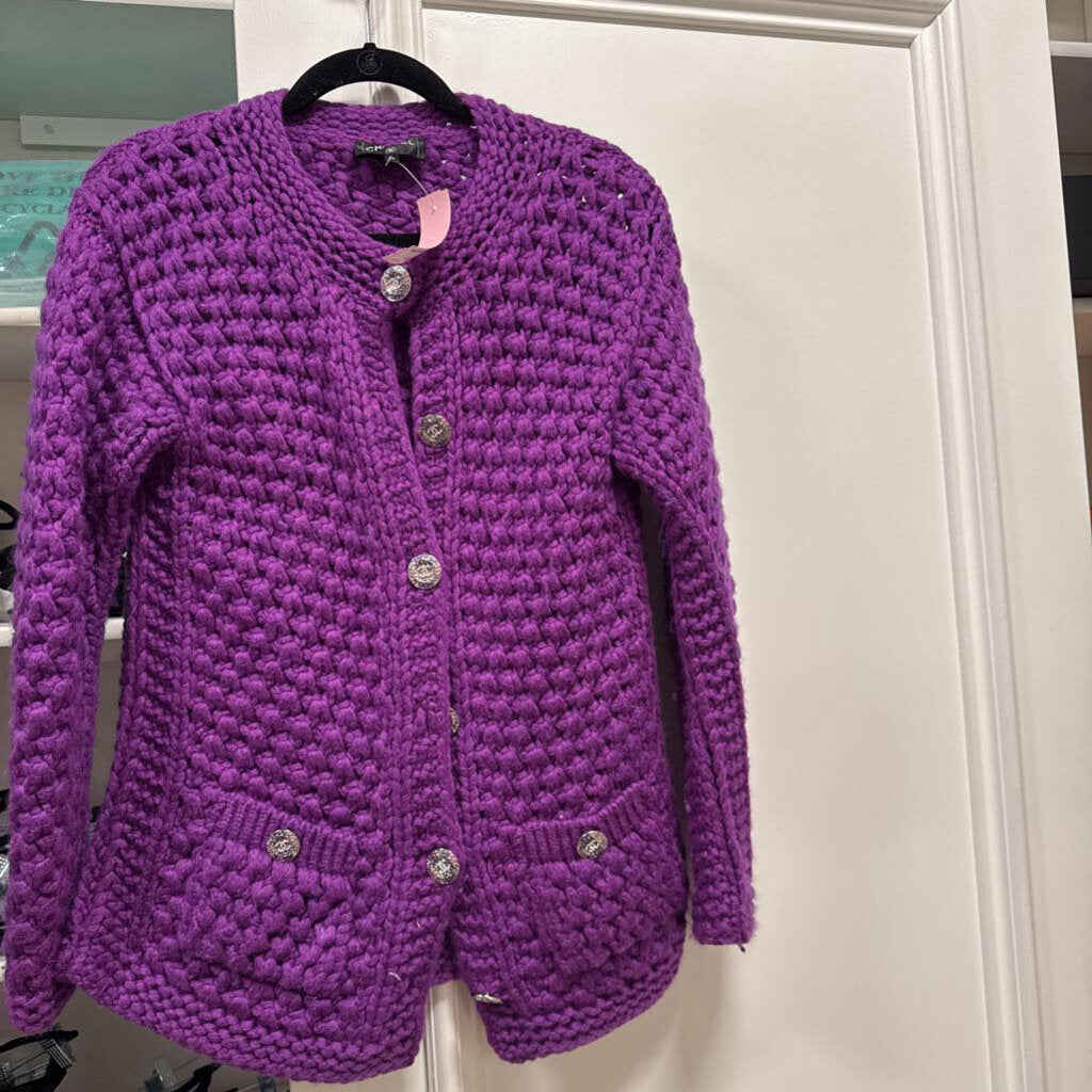 Purple Wool Chunky Knit Cardigan