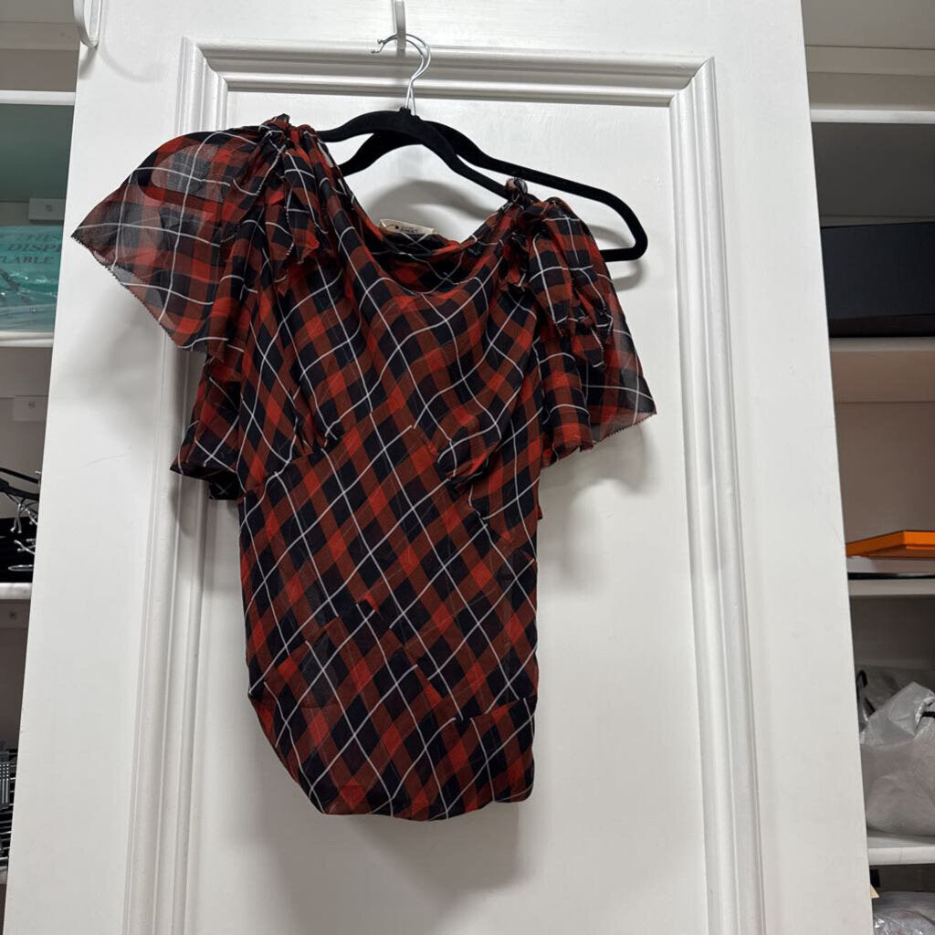 Black/Red Plaid Silk Maxi Dress