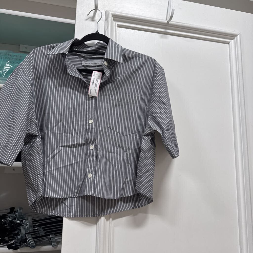 Grey Cotton Striped Cropped Top
