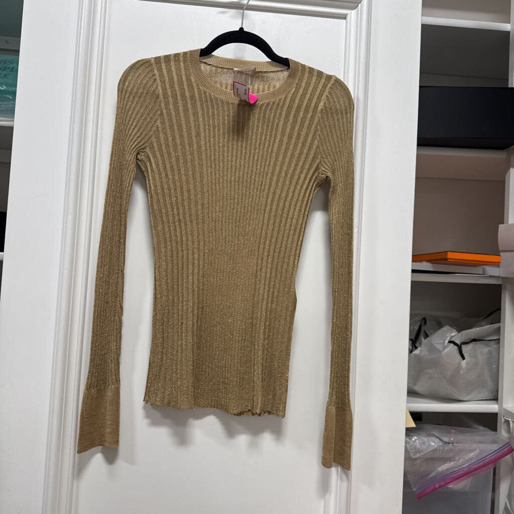 Gold Metallic Ribbed LS Sweater