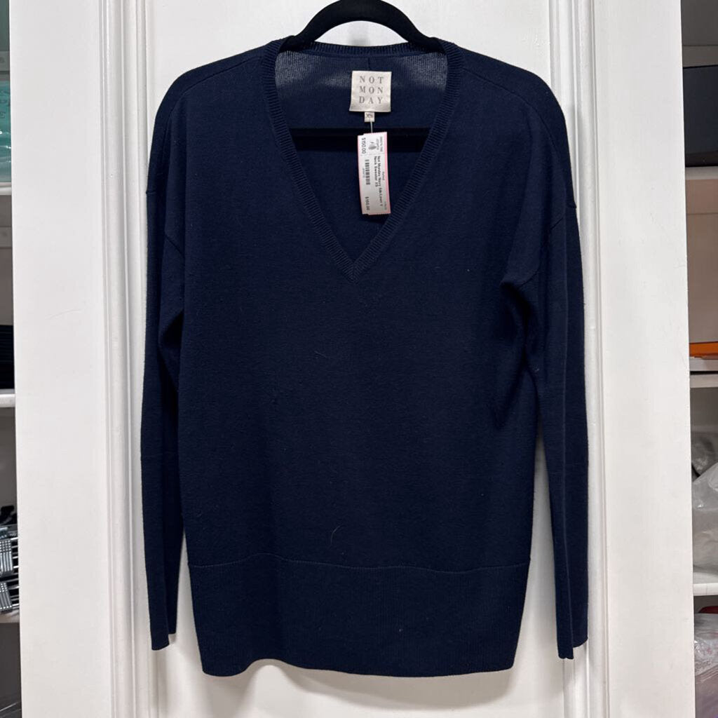 Navy Silk/Linen V Neck Sweater