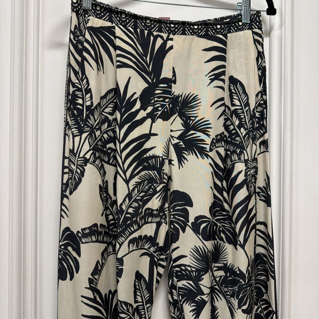 Cream/Black Viscose Palm Print Pant