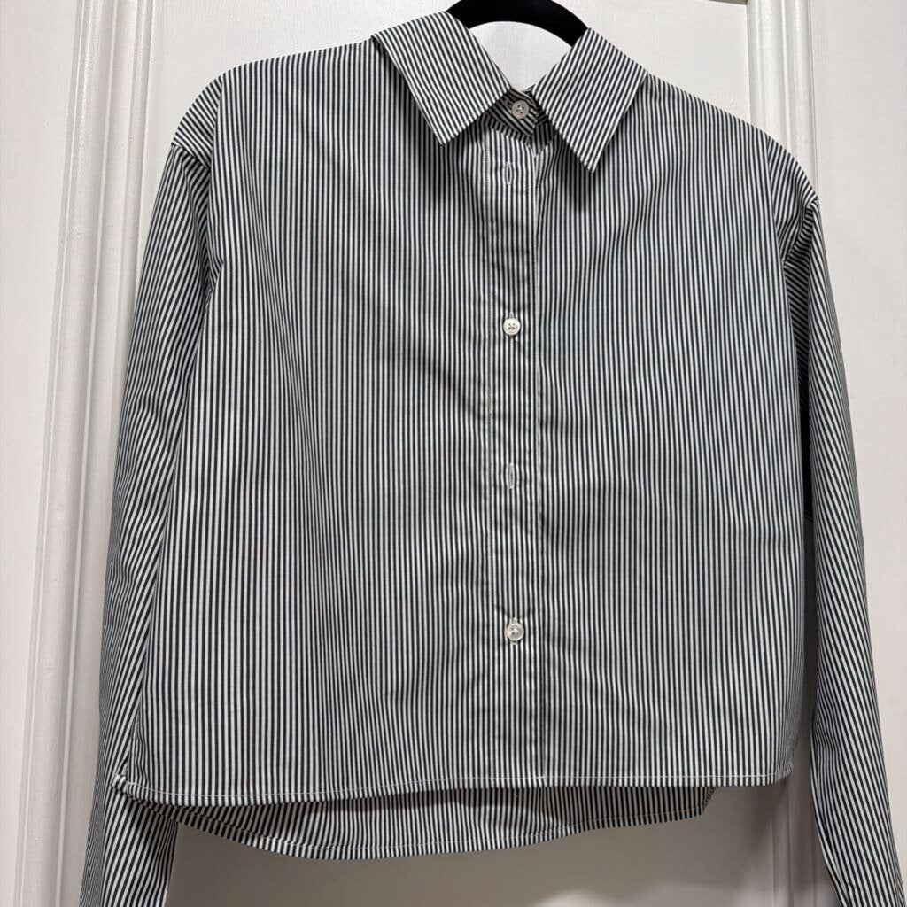 B&W Striped Cotton Cropped Shirt