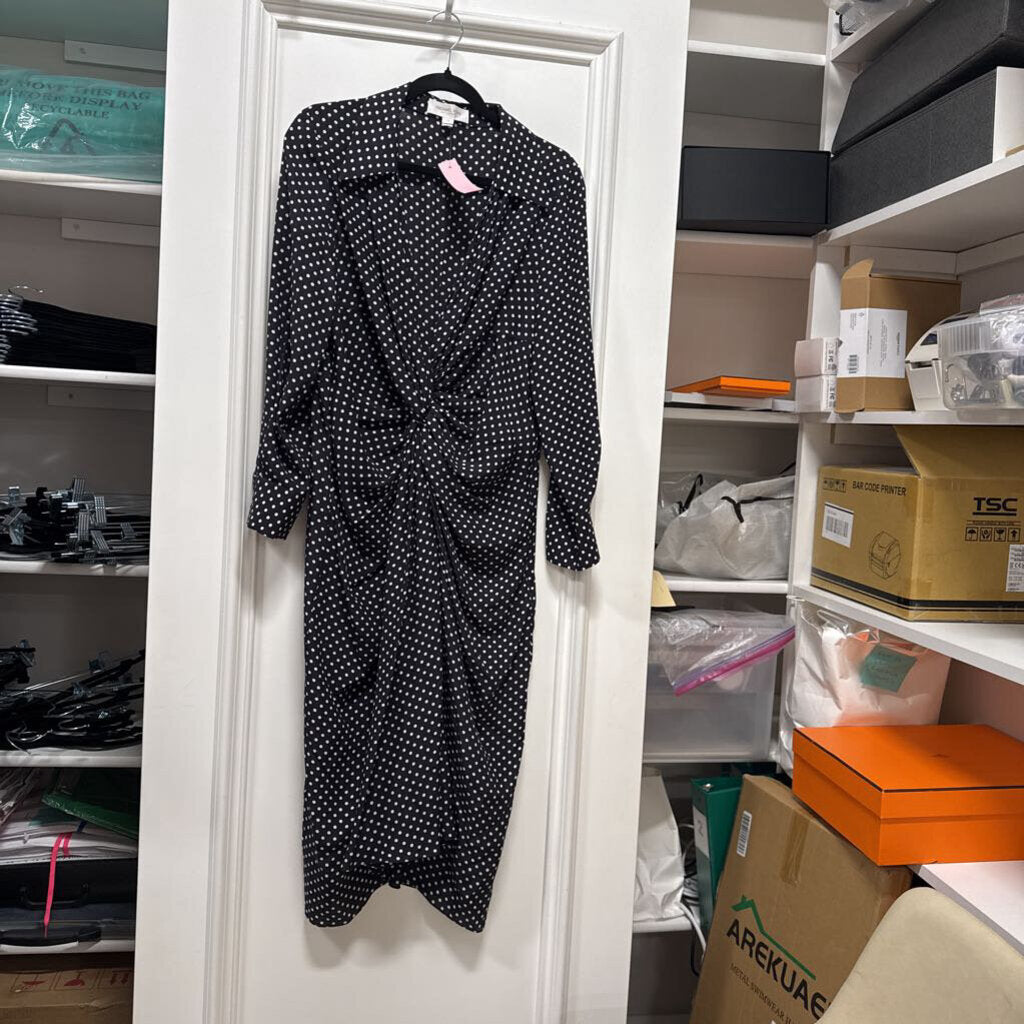 B&W Polkadot Silk Gathered Shirt Dress (R. 2290)