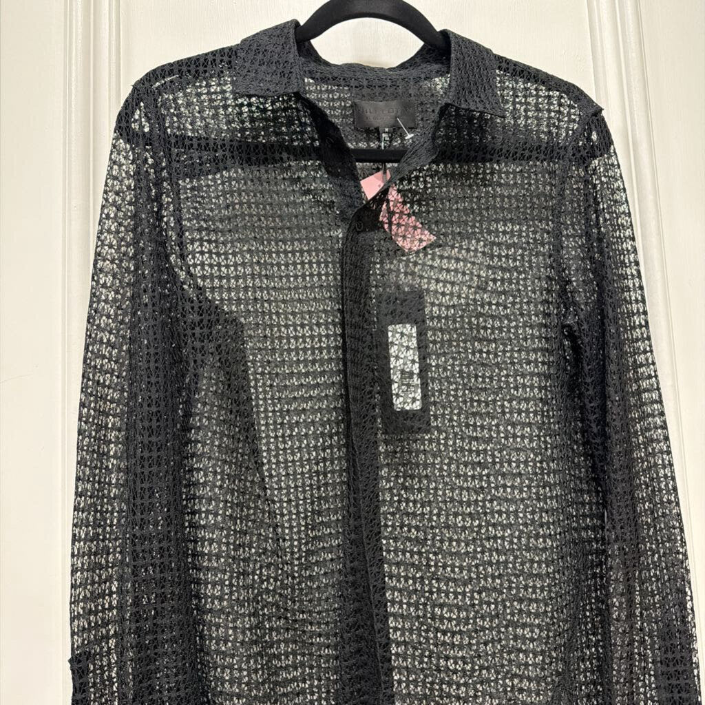 Black Poly Knit Button Up Top (NWT $650)