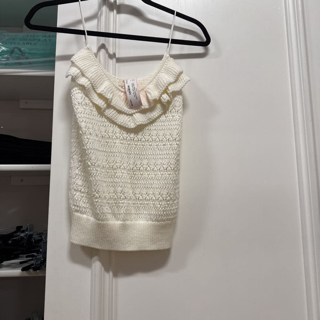 White Cotton Knit Ruffled Tank Top