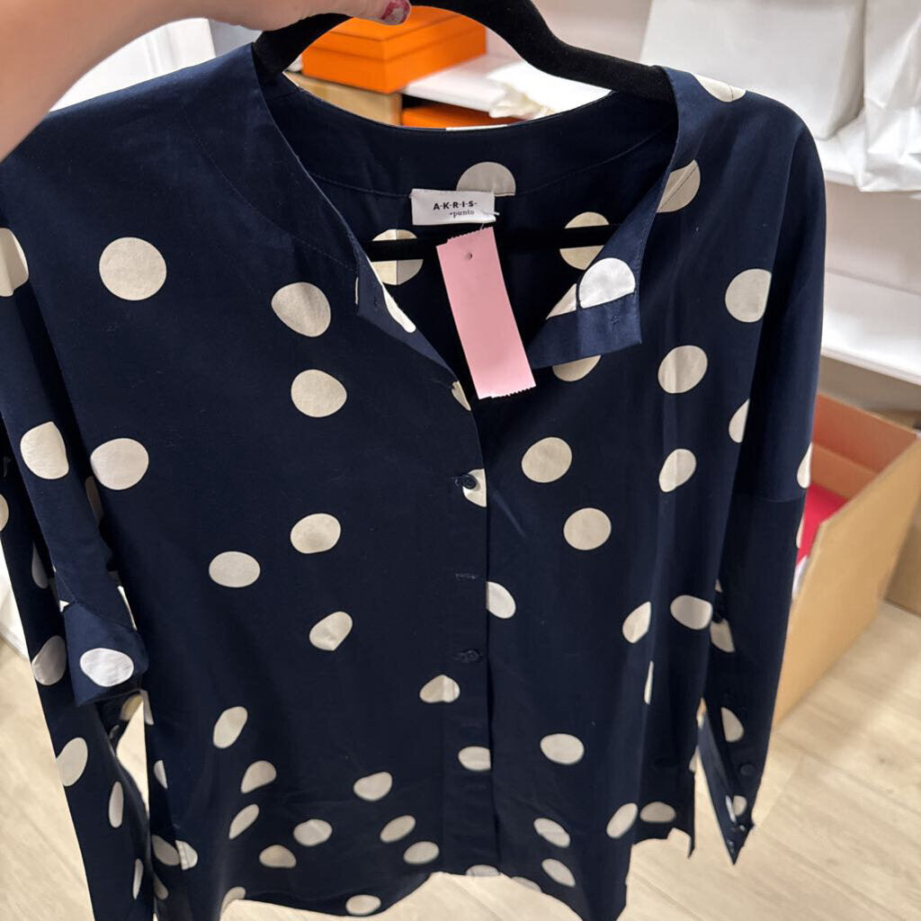 Navy White Cotton Polka Dot Blouse