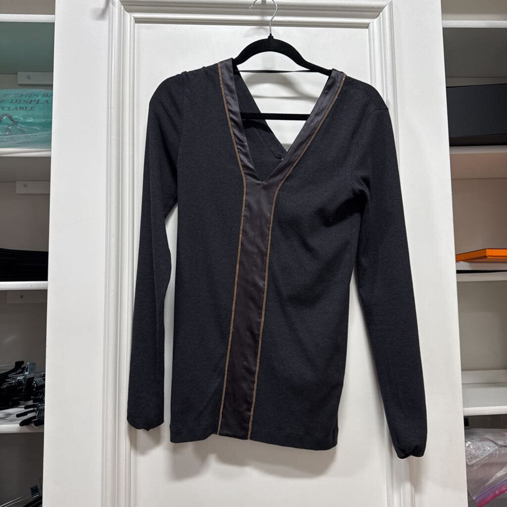 Gray Cotton Monili Trim LS Top